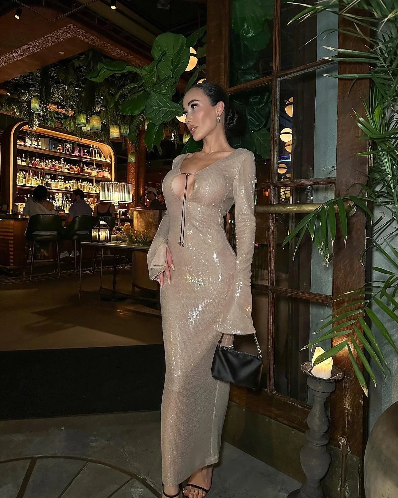 CHLOI LACE UP SEQUIN DRESS