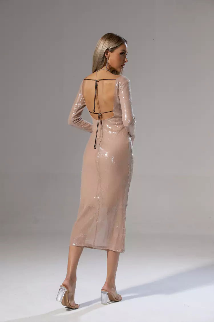 CHLOI LACE UP SEQUIN DRESS