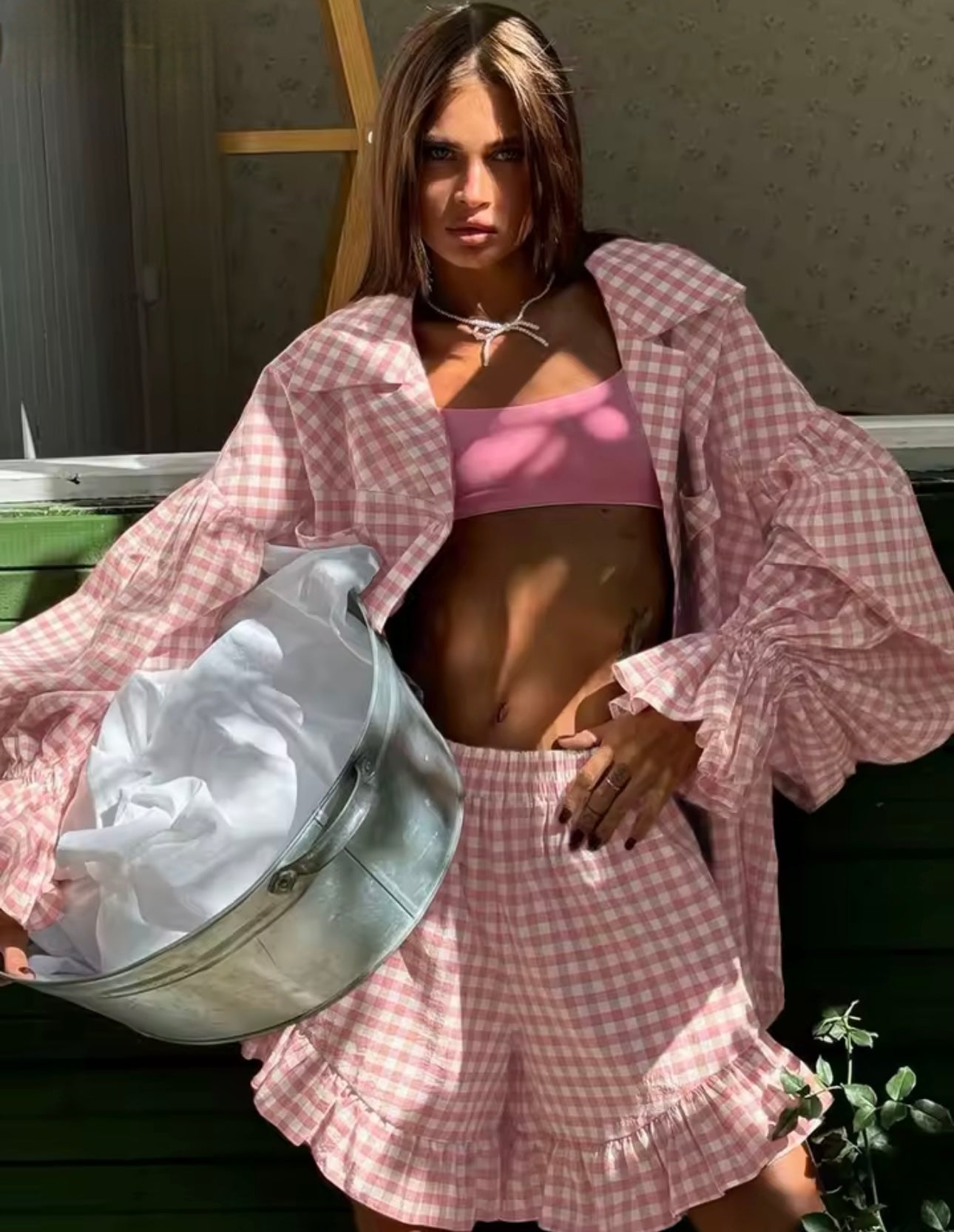 METJU PLAID TWO PIECE SET