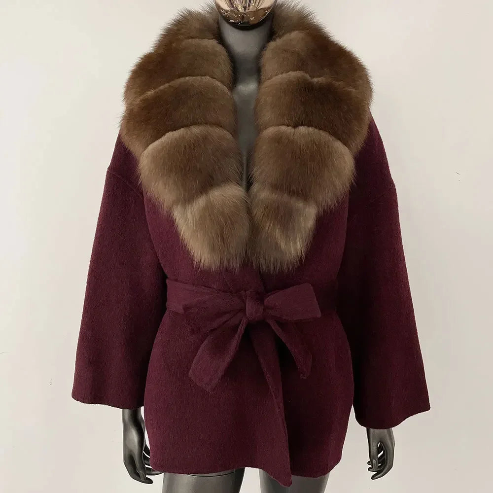 LOLA WOOL BLEND FOX FUR COAT