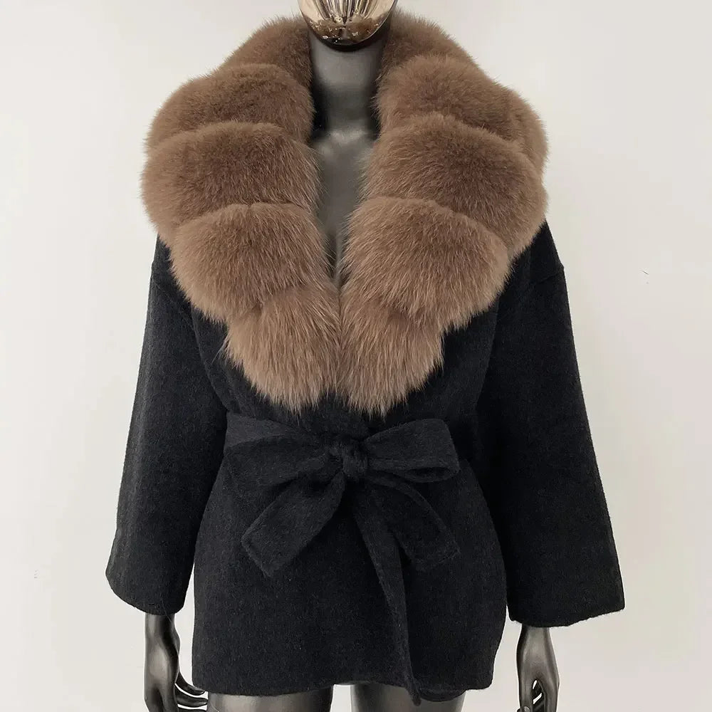LOLA WOOL BLEND FOX FUR COAT
