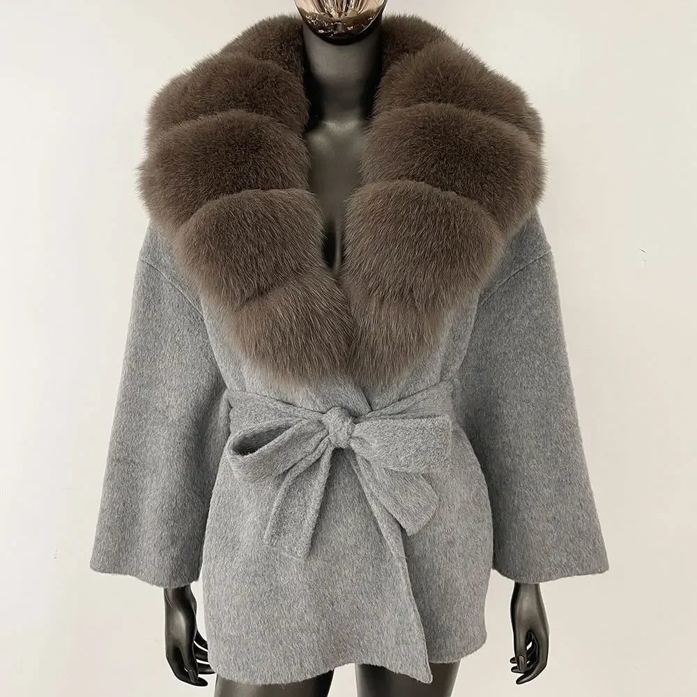 LOLA WOOL BLEND FOX FUR COAT