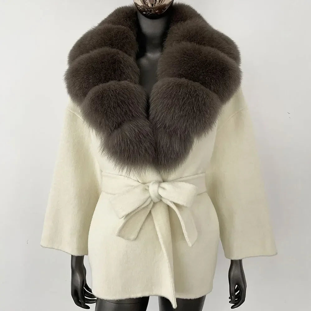LOLA WOOL BLEND FOX FUR COAT