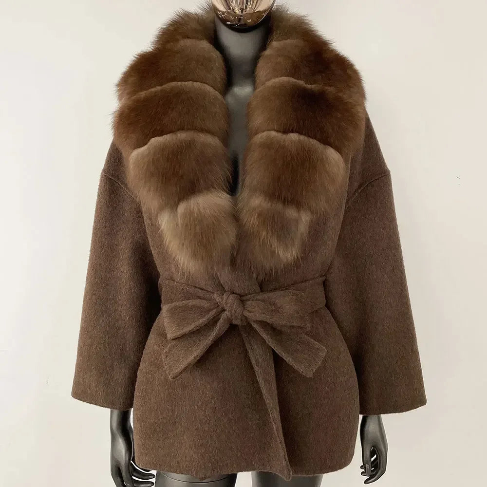 LOLA WOOL BLEND FOX FUR COAT