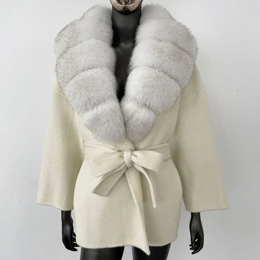 LOLA WOOL BLEND FOX FUR COAT