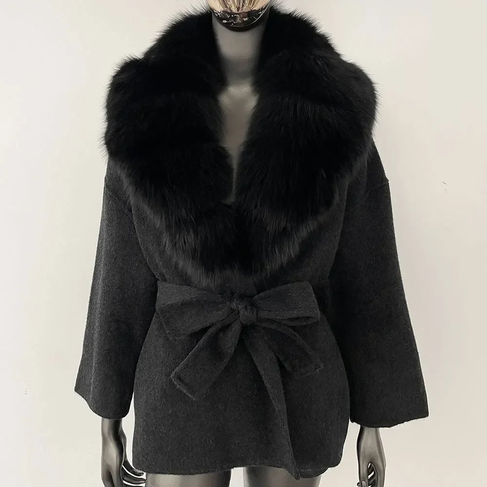 LOLA WOOL BLEND FOX FUR COAT
