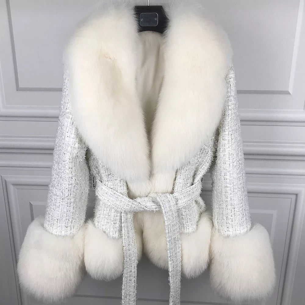 BRINLEY TWEED FUR COAT