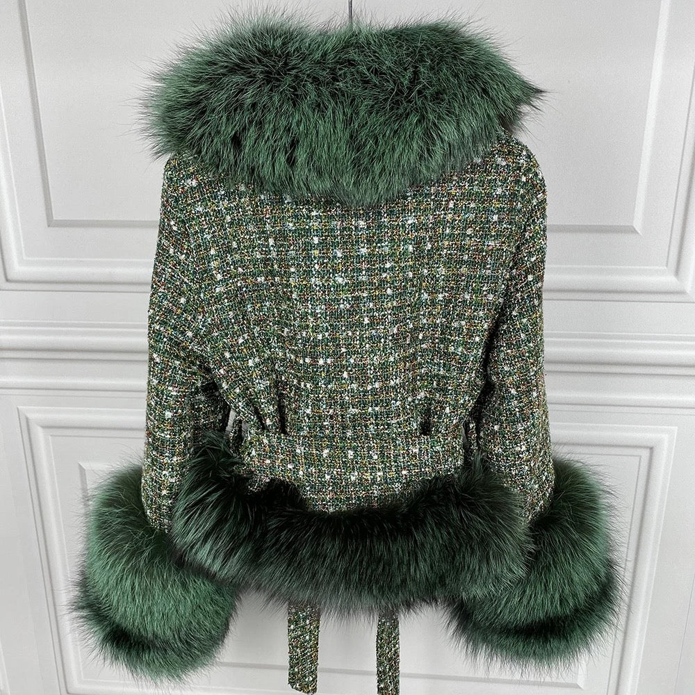 BRINLEY TWEED FUR COAT