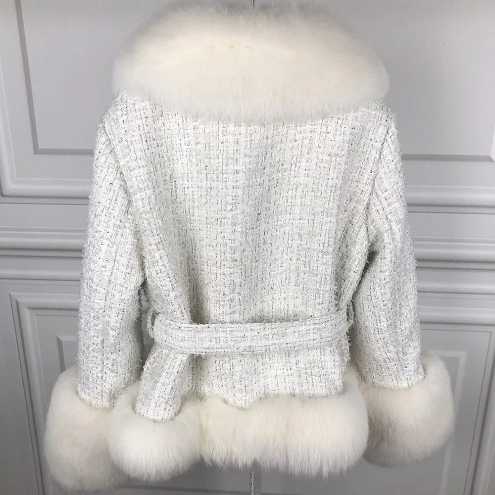 BRINLEY TWEED FUR COAT
