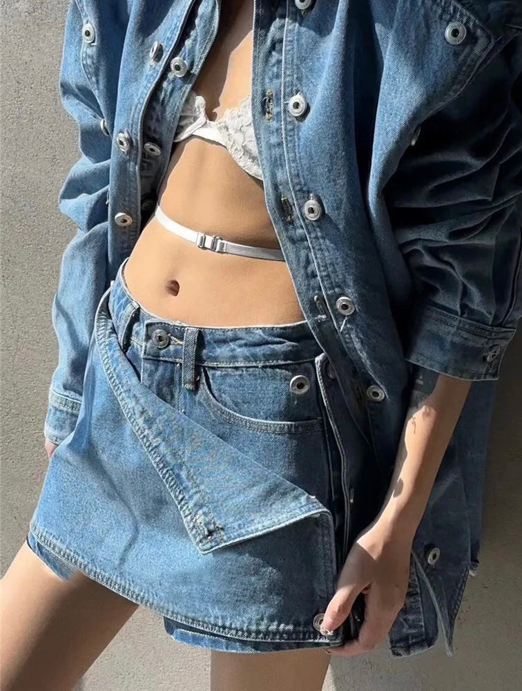 ANJAMANOR Blue Denim Two Piece Set Lace Up Crop Top and Mini Skirts 2023  Summer Sexy Baddie Outfits for Woman Dress D82-FB40 - AliExpress