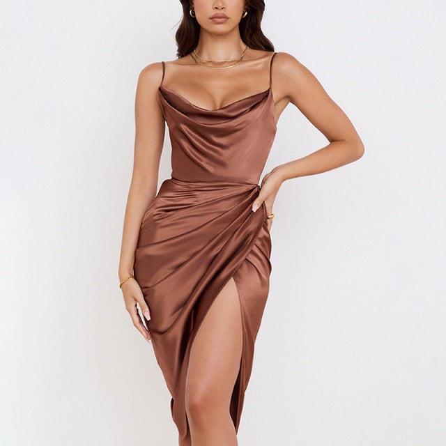 CAROLE SPAGHETTI STRAP MIDI DRESS